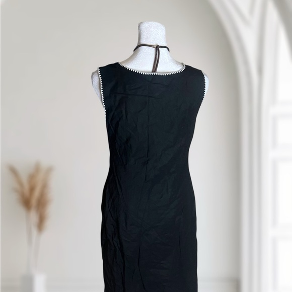 Ann Taylor LOFT Size 8 Black Linen Blend Shift Dress Contrast Trim - Picture 3 of 7